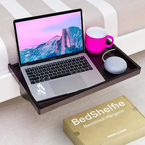 BedShelfie Nachttisch zum Einhängen an Etagenbett, Bettablage für Kinder-Etagenbett, Klemmtisch, Regall, Betttablett schmal (Plus Größe, Bambus in Schwarz)