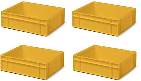1a-TopStore 4 Stk. Transport-Stapelkasten TK412-0, gelb, 400x300x120 mm (LxBxH), aus PP, Volumen: 10 Liter, Traglast: 30 kg, lebensmittelecht, made in Germany, Industriequalität
