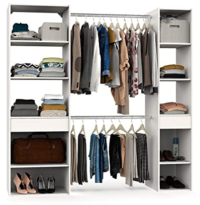 MUEBLES PITARCH | Armario Vestidor Ropero Abierto, 2 Barras, 2 Cajones, 8 Estantes, Blanco, 200x200x50cm (Alto x Ancho x Fondo), Moderno, Gran Capacidad, Modelo Cloe