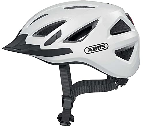 ABUS Stadthelm Urban-I 3.0 - Fahrradhelm mit Rücklicht, Schirm und Magnetverschluss - für Damen und Herren - Weiß, Größe L