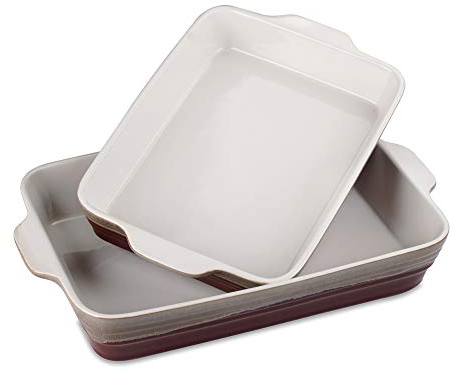 Auflaufform eckig, LOVECASA 2 teilig Ofenformen aus Steinzeug für Lasagne, Tarteform, rechteckig, Rot/Grau (LC-BK-C04-MC)