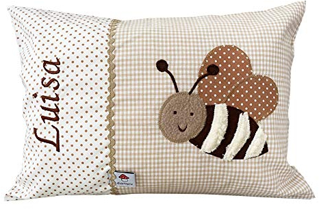 Glückspilz Namenskissen Babykissen I Biene I Beige (30 x 45 cm)