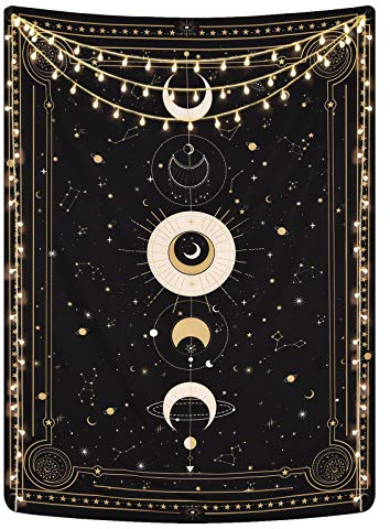 Yugarlibi Arazzo da parete per camera da letto, soggiorno, nero, 150 x 130 cm