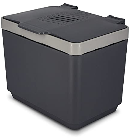 Glad Komposteimer für Küche, 1,5 Liter, Kunststoffbehälter mit herausnehmbarem Innenkorb und Beutelaufbewahrung, inkl. 2 Kohlefilter zum Blockieren von Geruch, grau