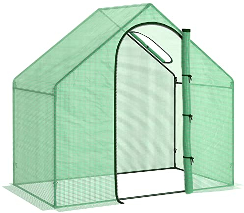 Outsunny Serre de Jardin PE, Serre de Balcon, bâche renforcée, châssis en Acier, Porte zippée Enroulable, pour légumes Plantes, intérieur et extérieur, 180 x 100 x 168 cm, Vert