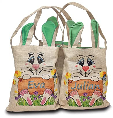 Maus-Design Ostertasche personalisierbar Grün groß mit Ohren Jute Osterhase | Mit Namen personalisierbar, Osterhase oder Häsin, Osterkorb Beutel, Für Kinder