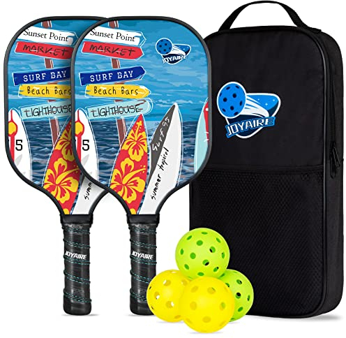 JOYAIRE Pickleball-Paddel-Set, 2 Stück, Fiberglas-Pickleball-Set, Wabenkern, leichte Pickleball-Schläger, mit 4 Pickleball-Bällen und Pickleball-Tasche