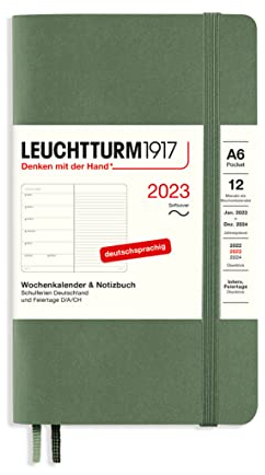 LEUCHTTURM1917 365711 Wochenkalender und Notizbuch Softcover 2023, 12 Monate, Olive, Pocket (A6)