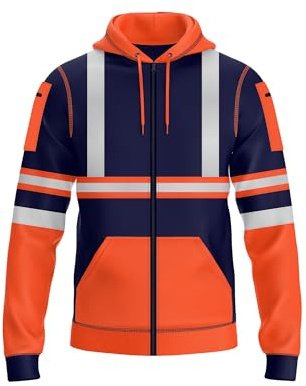 NOROZE Herren Hi Vis Hoodie mit reflektierendem Band, robuster Full-Zip Hoodie für Sicherheits-Arbeitskleidung, Kapuze mit Kordelzug, Reißverschlusstaschen, bequemes Fleece, S-XXL, maschinenwaschbar