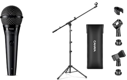 Shure PGA58 Micrófono dinámico: micrófono portátil para Voces con patrón de recolección de cardioide & CAHAYA Soporte de Micrófono con Brazo con Dos Pinzas para Microfonos Pie de Micrófono Plegable