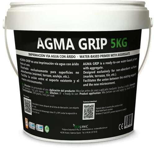 MICROLANIC AGMA GRIP 5 KG. Imprimación de soportes para el sistema de Microcemento 25 m2 - Anula la absorción sobre soportes porosos y mejora la adhesión sobre soportes cerámicos