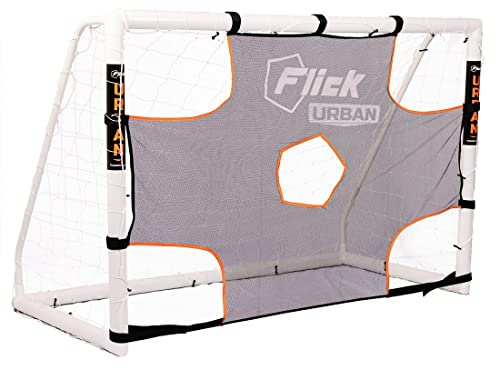 Flick Soccer/Football Urban Target Sheet – 5 scoring target zones – Football Training Net for Penalty Shootouts – Fits all 12 Foot x 6 Foot uPVC Goals – Detachable, Black & Orange