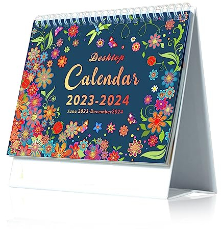 Schreibtischkalender 2023-2024, Kalender mit Ansicht Juni 2023 bis Dezember 2024, Stehender Flip 2023-2024 Tischkalender, einschließlich Feiertagen in Großbritannien, mit dickem Papier, Monatsplaner,