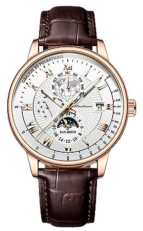 FORSINING Mens Quartz Analogico Orologio Moon Phase Dial Uomo di lusso Orologio da polso in acciaio inossidabile Month Week Display Orologi aziendali