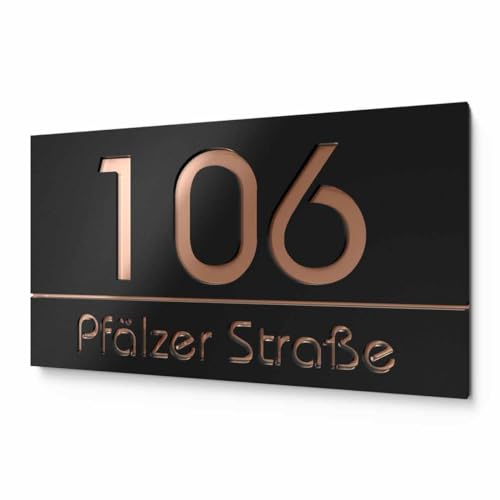 Edles Hausnummernschild Edelstahl & schwarzes Acryl - ein echter Blickfang | Größe 36x20 cm | Hausnummer klebend, mit Bolzen oder Silikon | Hausschild personalisiert für draußen