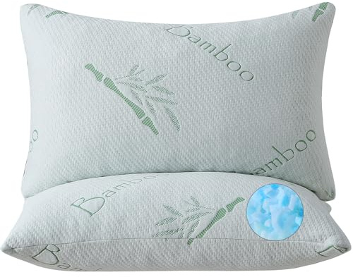 Memory Foam Pillows Queen Size set of 2, Shredded Memory Foam Bed Pillow for Sleeping, Adjustable Fluffy Pillow with Cooling Breathable Cover for All Sleepers, Hotel Quality Rest Pillow Queen 2 Pack