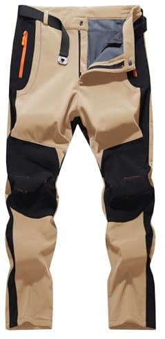 LINLANG EN Women's Snow Ski Pants Fleece Lined Winter Outdoor Waterproof Insulated Warm Softshell Hiking Cargo Pants Khaki L