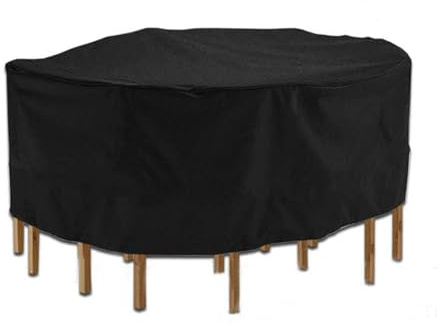 ZONADAH Round Garden Furniture Covers 185x110cm Waterproof Anti-UV Circular Furniture Covers Outdoor Patio Circular Set Cover for Chair Set Black