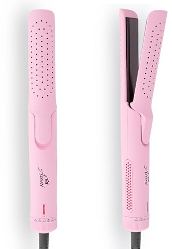 Asani 360° Airflow Styler - 2-in-1 Professional Curling Wand & Hair Straightener - Flat Iron Curler with Cooling Fan, Air Vents - Crimper Styling Tool for Volume & All-Day Curls - for All Hair (Pink)