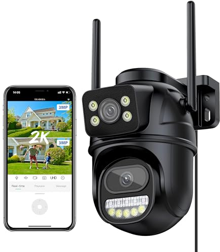 Reobiux 3K Camara Vigilancia WiFi Exterior, 6MP Cámara IP Vigilancia Domicilio con Doble Lente, Visión Nocturna Color, Seguimiento Automático, Audio Bidireccional, Grabación Continua 24/7, IP66