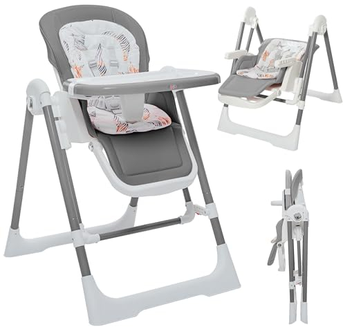 Baby Vivo Hochstuhl 3in1 Kinderhochstuhl Babywippe höhenverstellbar mit Fußstütze - Baby Kinder Babyhochstuhl Kombihochstuhl Schaukel Verstellbare Rückenlehne Abnehmbares Tablett - Lulu in Grau