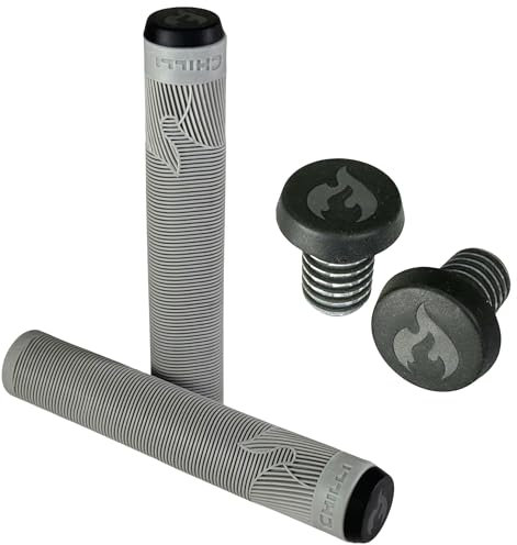Chilli PRO Scooters Lenker Griffe Stunt-Scooter I BMX I Dirt I Trick I Tret I Roller I Park I Street I Fahrrad Soft Lang mit Lenker Stopfen Barends (XL Griffe Grau)