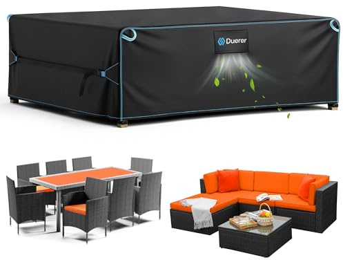 Duerer Abdeckung Gartenmöbel winterfest 280x205x106cm Gartentisch Abdeckung Abdeckplane Gartenmöbel 420D Oxford Gewebe Schutzhülle Wasserdicht für Outdoor Gartentische Rechteckig, Anti-UV