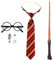 GWAWG Wizard Fancy Dress Set,6 PCS World Book Day Costumes,Wizard Tie Glasses Wand Tattoos Time Turner Necklace,Soft Halloween Party Costume Accessory
