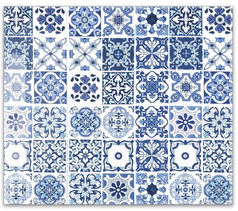 Herdabdeckplatte 60x52 cm einteilig – Vintage türkische Fliesen blau | ESG Glas Ceranfeldabdeckung, Schneidebrett, Abdeckplatte, Herd, Induktion, Küche