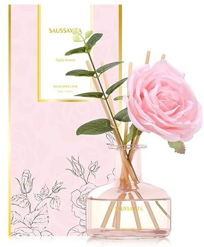 Raumduft Reed Diffuser Rose 210ml,120 Tage langanhaltend | Rosa Flasche mit rundem Korpus,7 Duftstäbchen,Lufterfrischer für Badezimmer,Büro,Wohnzimmer und Schlafzimmer Dekoration