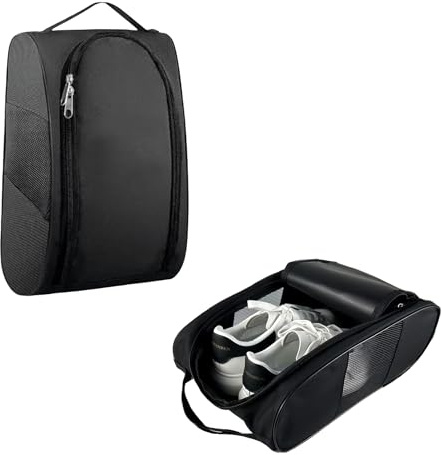 YKuzLx Portable Oxford Golf Shoes Bag, Sports Shoe Bag with Ventilation, Waterproof Travel Shoes Bag, Shoes Storage Organizer with Zipper Closuren for Outdoor, Sports, Golf, Travel, Gem (Black2)