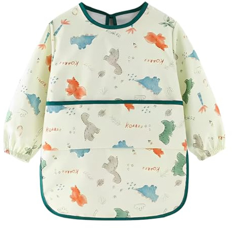 MIRKUZI Baberos para alimentación de bebés 1 babero con mangas, antimanchas, lavable a máquina, impermeable, apto para bebés de 2 a 4 años.