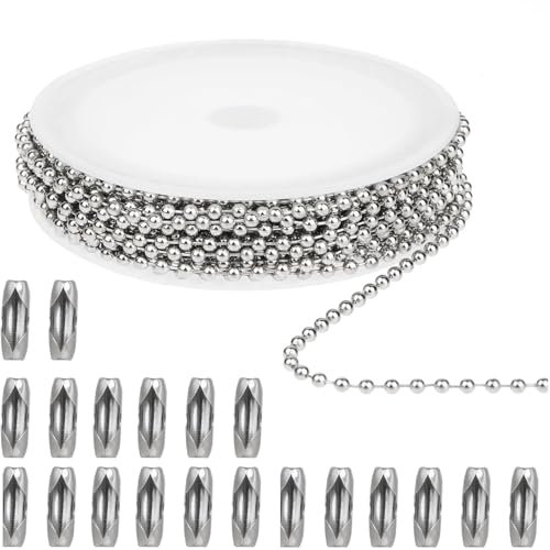 Catena a sfere in acciaio inox da 2 mm con 20 connettori per portachiavi fai da te, collane, catenine, lunghezza 5 m, colore metallo