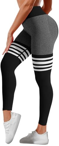Women's Striped Yoga Pants High Waist Back V Crossover Scrunch Butt Lifting Tight Fit Gym Workout Leggings Quick Dry Running Pants for Ladies (White, M)