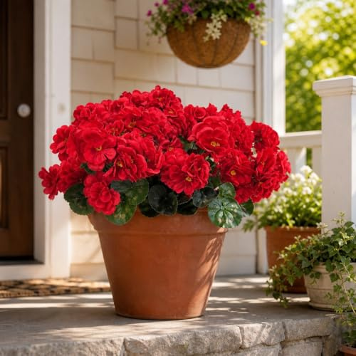 Aisamco 6 Bundles UV Resistant Geraniums Outdoor | Fake Silk Flowers, Faux Plants, Garden Home, Planter Windows, Yard Decor, Table Centerpiece, Porch Patio