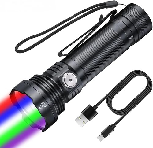 MODOAO Torcia LED multicolore 5 in 1,10 modalità torcia RGB, lampada tascabile ricaricabile torcia elettrica a lunga durata per interruzioni di corrente, campeggio, escursionismo, emergenza, ecc