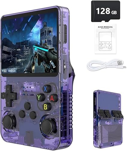 Gziztx Console di gioco portatile retrò R36S: oltre 21.000 giochi classici, schermo IPS da 3,5, memoria da 64 GB/128 GB, dispositivo di gioco portatile Linux (128-Viola)