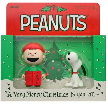 Super7 Peanuts Reaction Figures – 2 Stück Charlie Brown und Snoopy (Caroling) Actionfigur