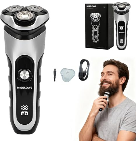 Rasoir Électrique pour Homme avec Écran LED, IPX7 Étanche rasoir electriques hommes, Électrique Homme avec Tête Flottante 4D, 120 Min d'Autonomie, Idéal pour Peau Sensible