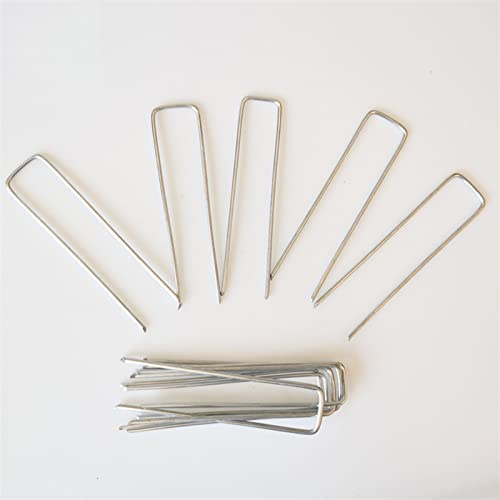 Keenso Clavos de césped en forma de U, paquete de 50 postes de acero galvanizado para asegurar vallas resistentes a la erosión, postes de jardín para paños de sombra