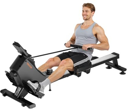 VEVOR Magnetic Rowing Machine,16-Level Quiet Resistance Adjustable,Foldable Rower Machine for Home,158kg Weight Capacity, Row Machines with Smooth Pulley Design, Bluetooth APP Compatible & LCD Monitor