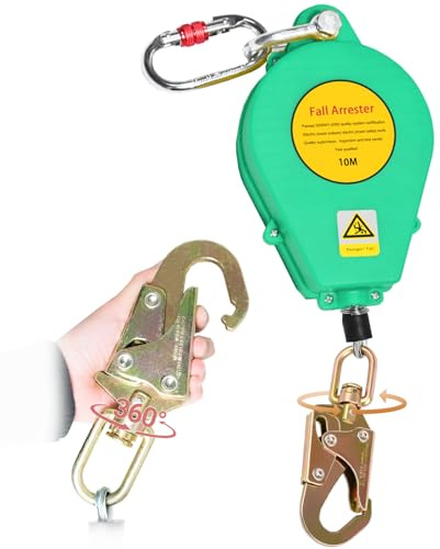 BOVDC Arnes Linea de Vida Retractil Tejado, Dispositivo Retractil Anticaidas Seguridad Homologado 10 Metros, Arnes Retractil Seguridad para Trabajo Altura y Tejado, Carga Máxima:150kg(Verde, 10m)