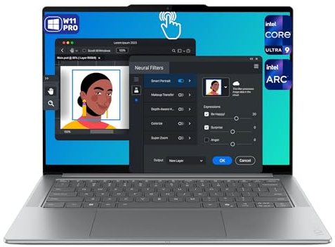 Lenovo Yoga Pro 7i Aura Edition AI Laptop, Intel Core Ultra 9 285H, 32 GB LPDDR5 RAM, 2 TB PCIe SSD 14.5 3K OLED Touchscreen Display, Intel Arc 140T GPU, Deutsches Tastatur-Layout, W11 Pro, Luna Grey