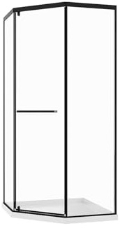 Vente-unique - Paroi de douche pentagonale avec receveur - 80 x 80 x 195 cm - Noir mat - CRISTELIO