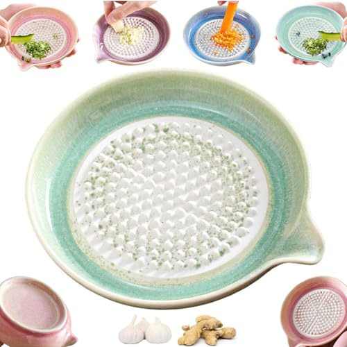 Ceramic Grater Plate - Gradient Porcelain Garlic Grater and Ginger Grinder Dish with Spout | Handheld Kitchen Tool for Cheese, Chocolate, Fruits & Vegetables | Easy to Clean, Compact 4.7 Size