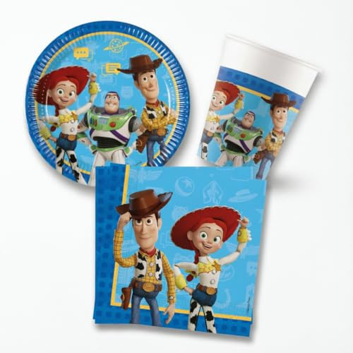 Procos Set Stoviglie Toy Story per 8 Persone, Kit Festa Compleanno, 8 Piatti 23 cm, 20 Tovaglioli 33×33 cm, 8 Bicchieri 200 ml (36 Pezzi)