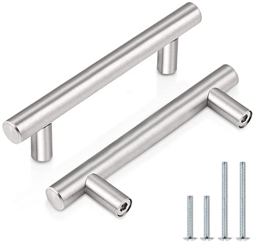Probrico (30 Pack 3 Inch Hole Centers Kitchen Cabinet Handles Euro T Bar Cabinet Pulls Stainless Steel Kitchen Drawer Handles Brushed Nickel Furniture Dresser Cabinet Hardware, 5 Inch Total Length