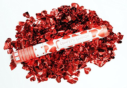 4x Konfetti mit roten Herzen; Konfettikanone; Konfettibombe: 40cm per Druckluft bis 7m, rosenrot rote Herzen für Hochzeit, Standesamt, Party ...