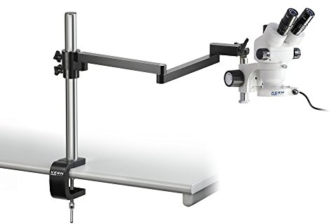 KERN Optics Stereomikroskop-Set mit Grobtriebsknopf Einstellbares Drehmoment der Handräder, Gelenkarm mit Klemme, Binokular Tubus, 0.7x - 4.5x Objektiv, 4.5W-LED-Ringlicht
