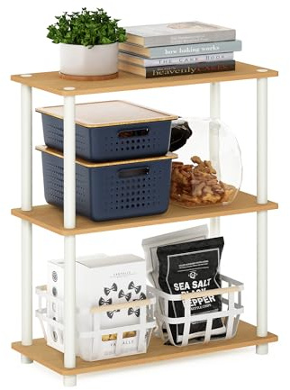 Furinno TURN-N-TUBE Storage Shelves, 3-Tier Book Shelf, Corner Shelf, Toolless Open Shelves, for Organization and Storage, Living Room, Garage, Home Office, Beech